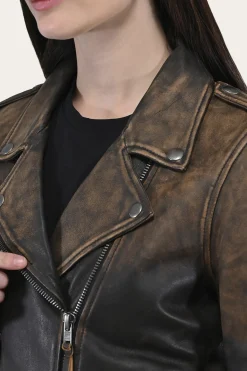 Authentic Soft Lamb Crackle Leather Biker Jacket