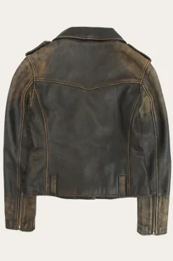 Authentic Soft Lamb Crackle Leather Biker Jacket