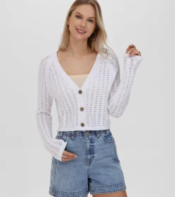 Cropped Crochet V-Neck Cardigan
