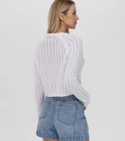 Cropped Crochet V-Neck Cardigan