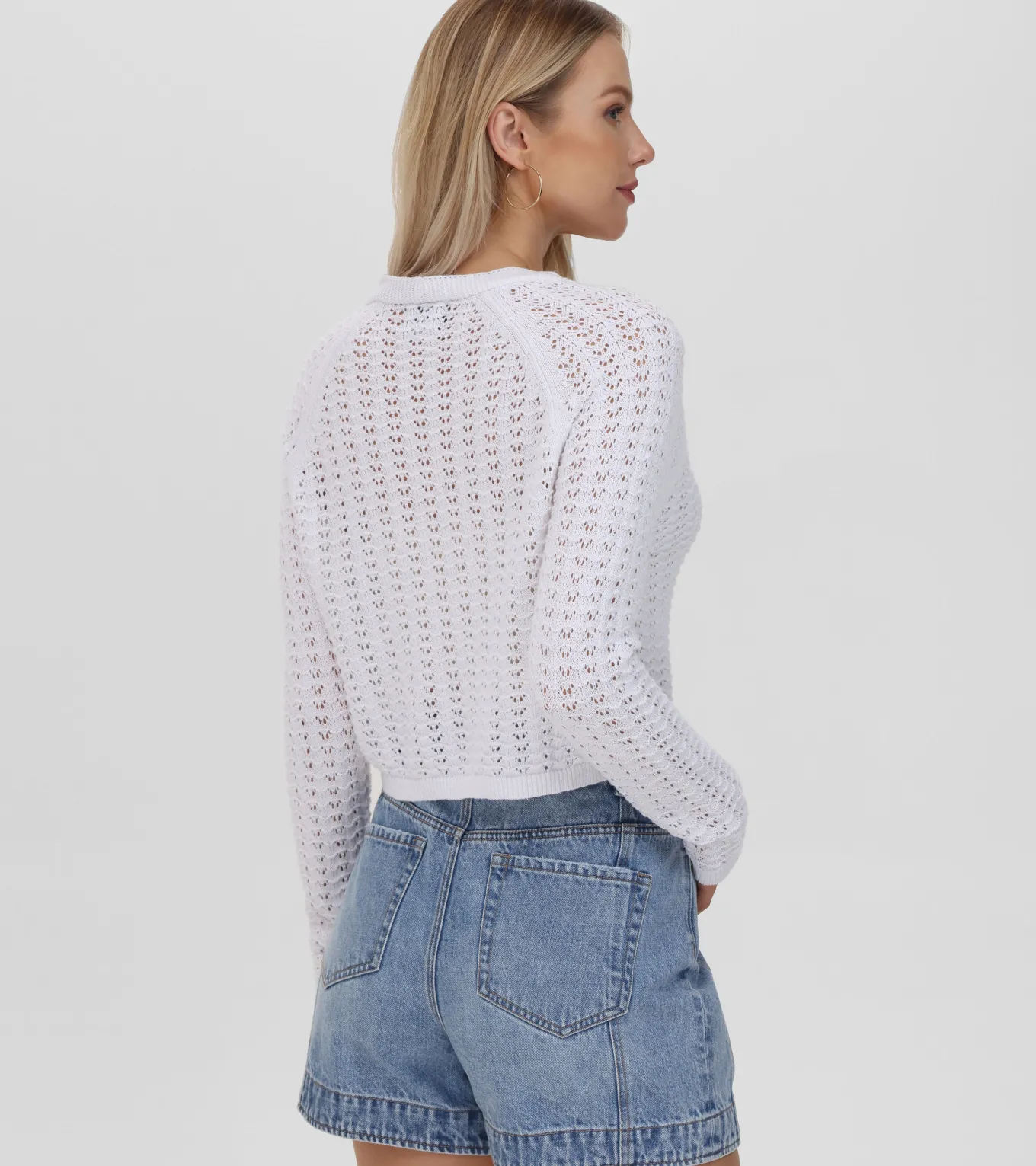 Cropped Crochet V-Neck Cardigan