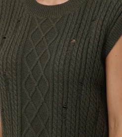 Distressed Cable Sweater Vest