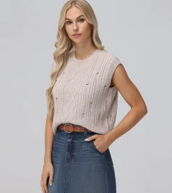 Distressed Cable Sweater Vest