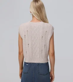 Distressed Cable Sweater Vest