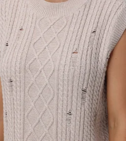 Distressed Cable Sweater Vest