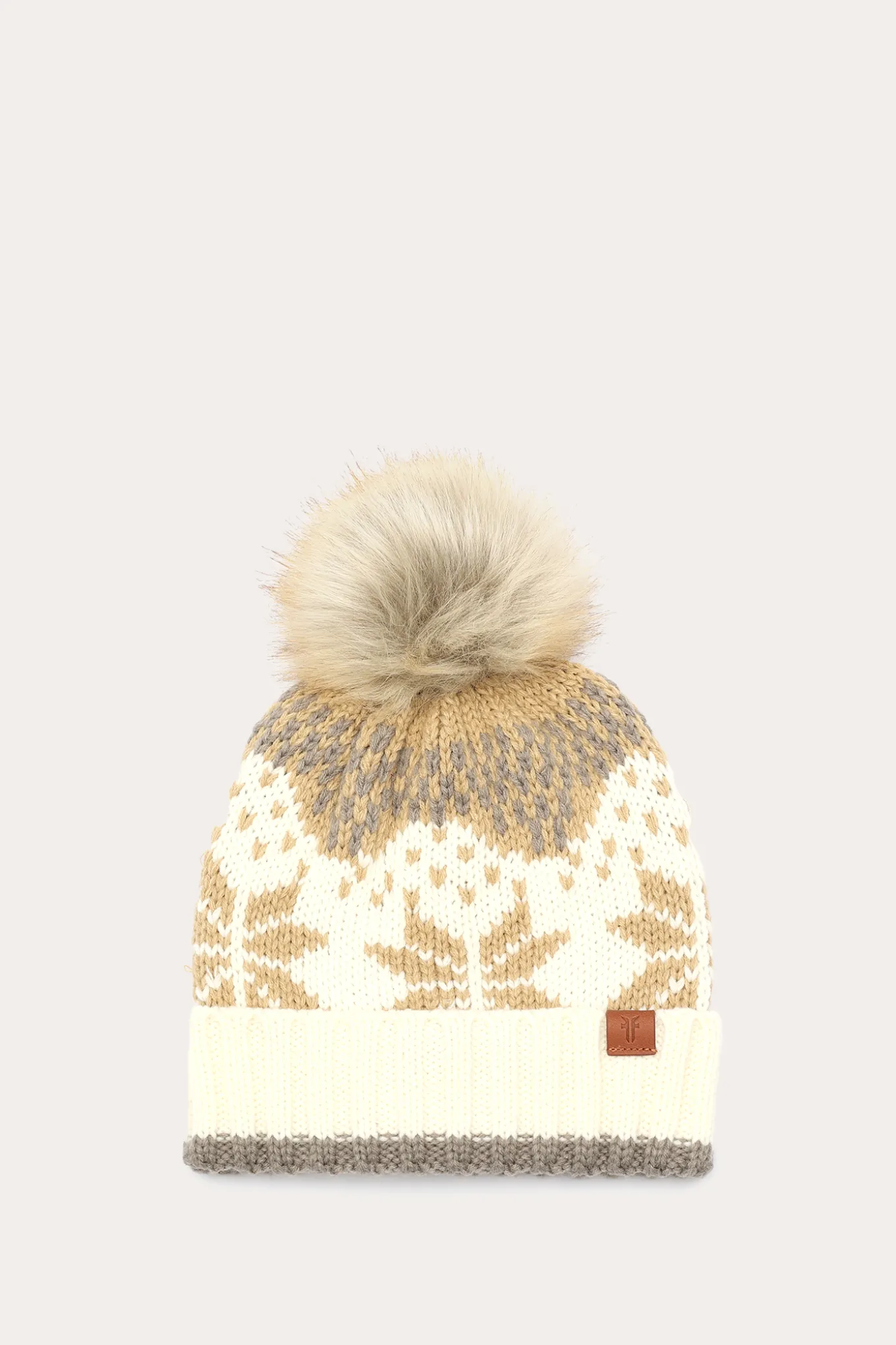Fair Isle Beanie With Cuff & Faux Fur Pom