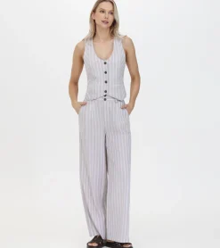 Linen Striped Wide Leg Pant