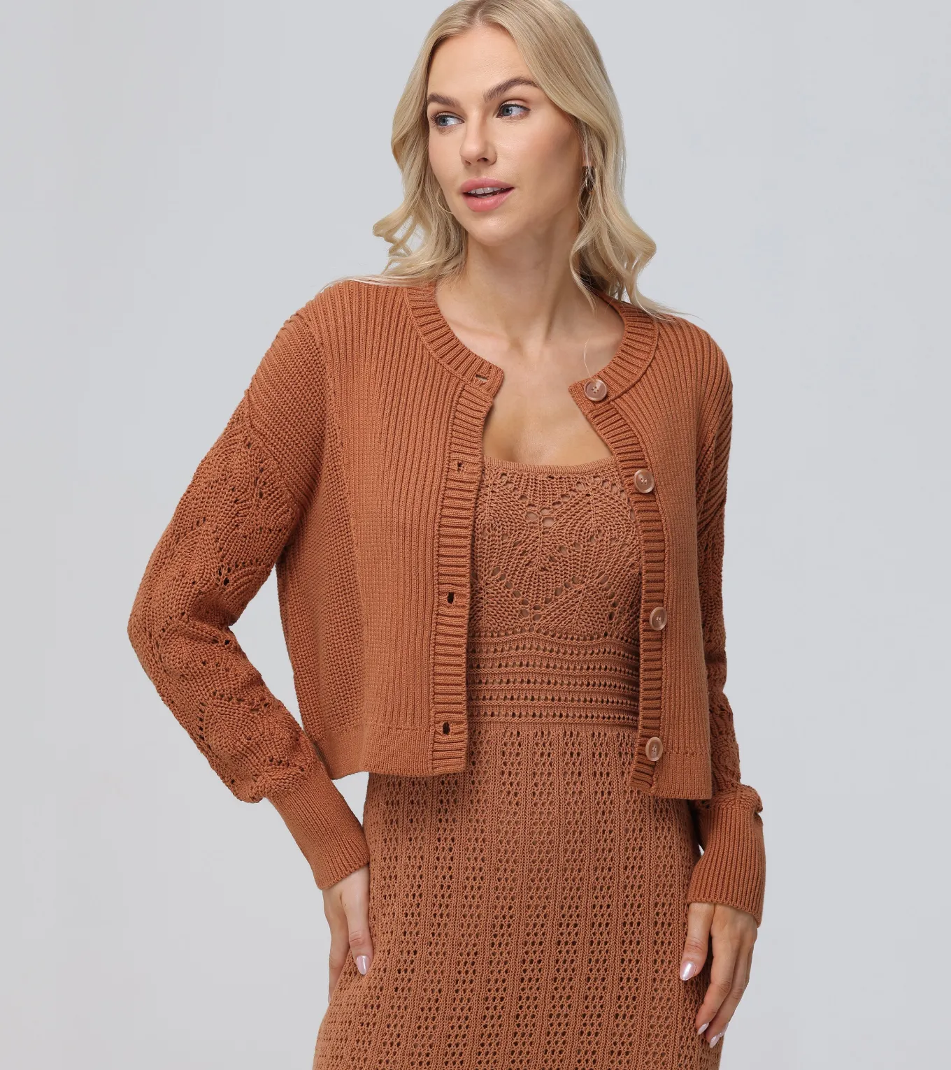 Mixed Stitch Button Front Cardigan
