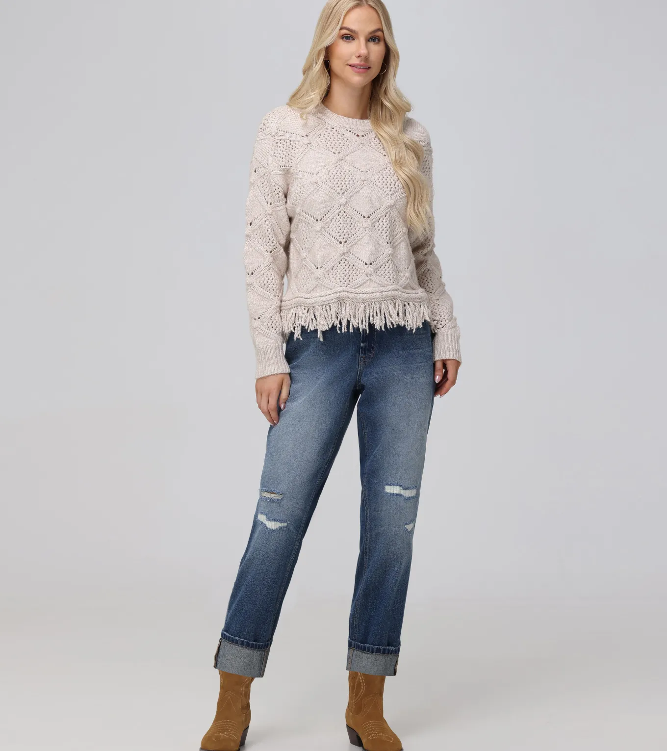 Pointelle Fringe Pullover