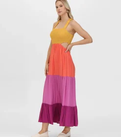Smocked Color Block Maxi Dress