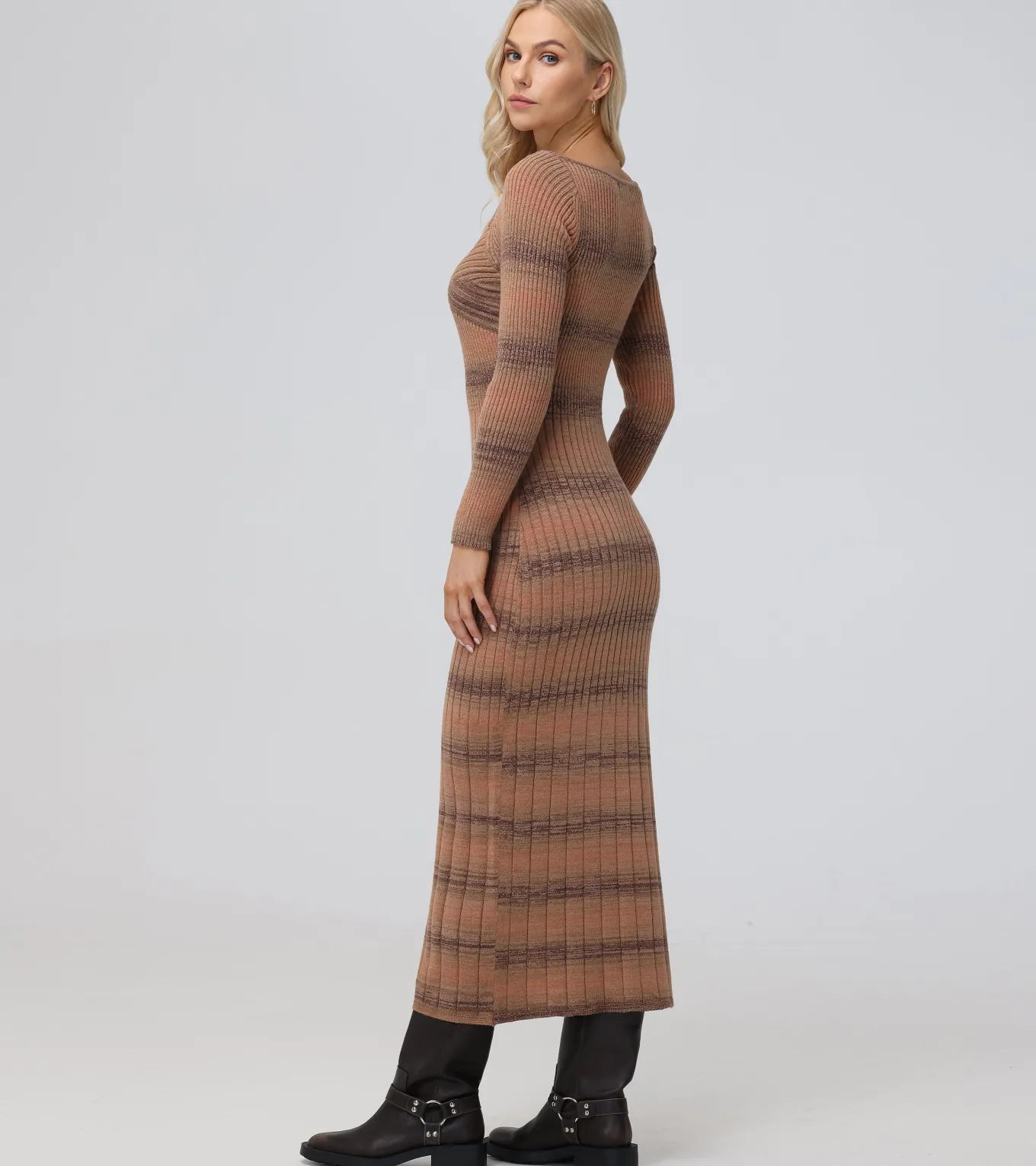 Sweetheart Neck Space Dye Sweater Dress