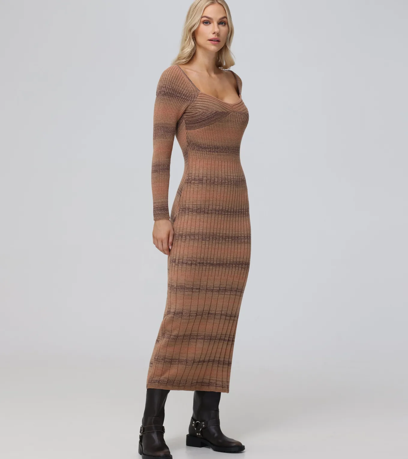 Sweetheart Neck Space Dye Sweater Dress