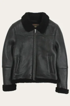 Women's Leather Jacket With Sherling Collar And Cuffs